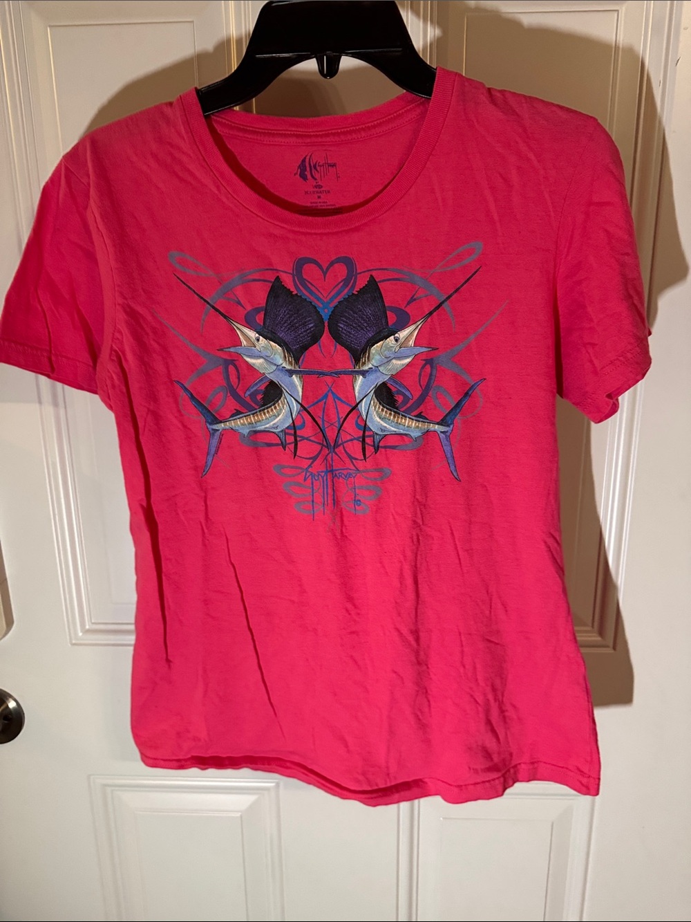Guy Harvey Hot Pink Short-Sleeve Tee with Mirrored Marlin Graphic